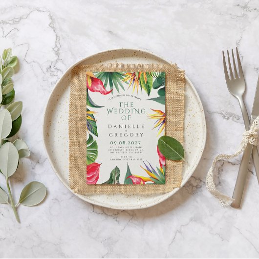 Tropische Bloemen Huwelijksuitnodiging met vet geb Kaart