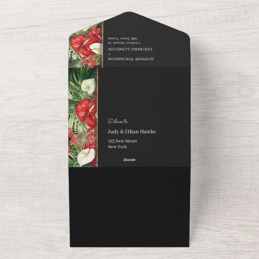Tropische bloemen in één bruiloft all in one uitnodiging (Buitenkant)