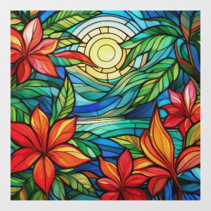 Tropische bloemen in maanlicht gebrandschilderde g raamsticker