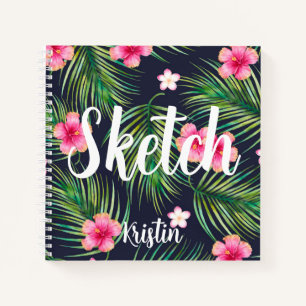 Tropische bloemen Jouw naam Sketchbook Notitieboek