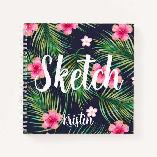 Tropische bloemen Jouw naam Sketchbook Notitieboek (Voorkant)