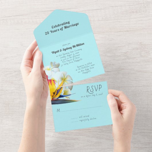 Tropische bloemen Jubileum Vow Renewal All In One Uitnodiging (Afscheurbaar)