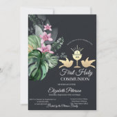 Tropische bloemen Kelk Eerste Heilige Communie Kaart (Voorkant)