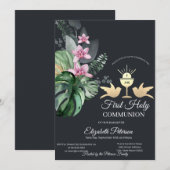 Tropische bloemen Kelk Eerste Heilige Communie Kaart (Voorkant / Achterkant)