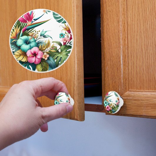 Tropische bloemen keramische knop