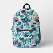 Tropische bloemen kleurrijk patroon monogram bedrukte rugzak (Voorkant)
