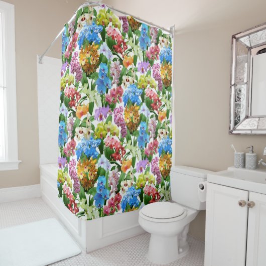 Tropische Bloemen Kleurrijke Orchideeën Zomer Douchegordijn (In situ)