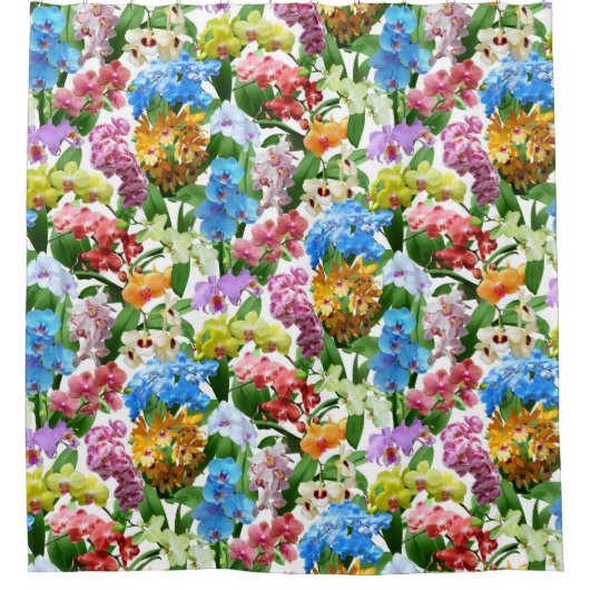 Tropische Bloemen Kleurrijke Orchideeën Zomer Douchegordijn (Voorkant)