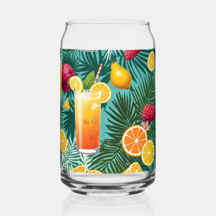 tropische bloemen, kleurrijke vruchten Drinkware S Blikvorm Glas