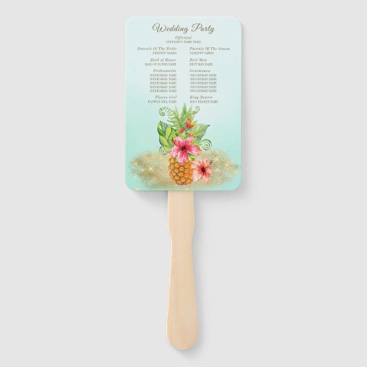 Tropische Bloemen Kokos Ananas Bruiloft Partij Handwaaier (Achterkant)
