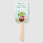 Tropische Bloemen Kokos Ananas Bruiloft Partij Handwaaier (Voorkant)