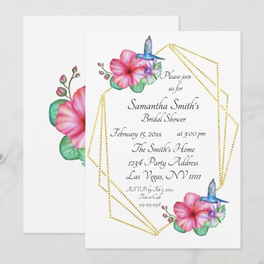 Tropische Bloemen Kolibrie Bruidsdouche Kaart (Voorkant / Achterkant)