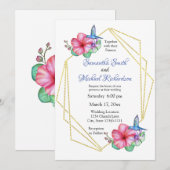 Tropische bloemen kolibrie bruiloft kaart (Voorkant / Achterkant)