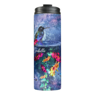 Tropische bloemen, kolibrie, gepersonaliseerd thermosbeker