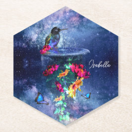 Tropische bloemen, kolibrie, vlinder en sterren kartonnen onderzetters