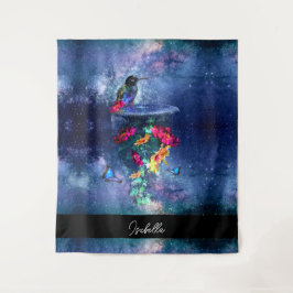 Tropische bloemen, kolibrie, vlinder en sterren wandkleed