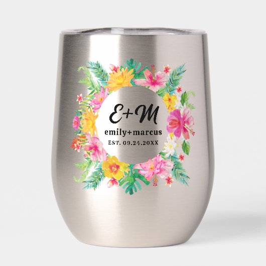 Tropische bloemen krans bruiloft monogram (Achterkant)