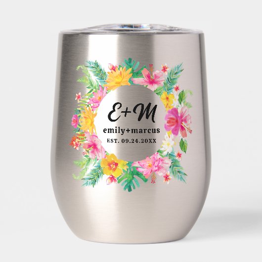 Tropische bloemen krans bruiloft monogram (Voorkant)