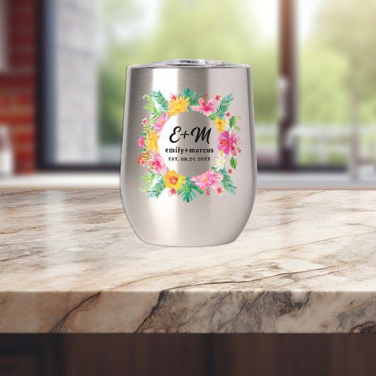 Tropische bloemen krans bruiloft monogram