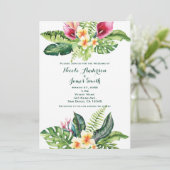 Tropische bloemen laat bloemenbruiloft uitnodiging (Staand voorkant)