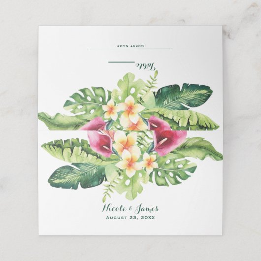 Tropische bloemen laat bloemenchique bruiloft acht plaatskaartje (Buitenkant ongevouwen)