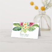Tropische bloemen laat bloemenchique bruiloft acht plaatskaartje (Voorkant)