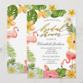 Tropische bloemen laten roze flamingo's achter kaart (Voorkant / Achterkant)