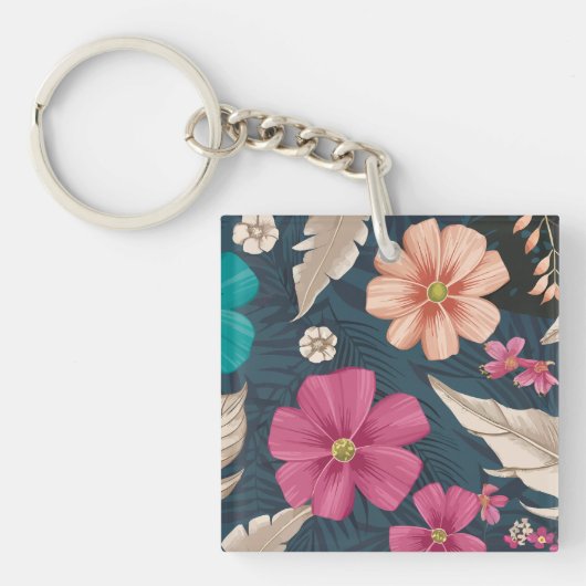 Tropische Bloemen Levendige Bloemen En Elegante Bl Sleutelhanger (Voorkant)