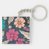 Tropische Bloemen Levendige Bloemen En Elegante Bl Sleutelhanger (Achterkant)