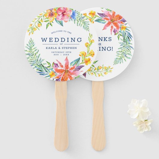Tropische bloemen lijst bruiloft design hand fan handwaaier (Voorkant en achterkant)