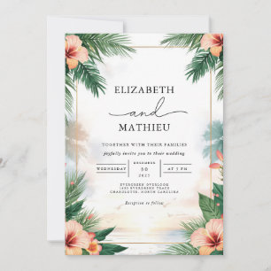 Tropische Bloemen Lijst Romance bruiloft Kaart