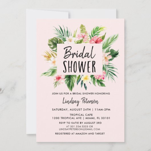 Tropische bloemen Luau Bruids Douche Uitnodiging (Voorkant)