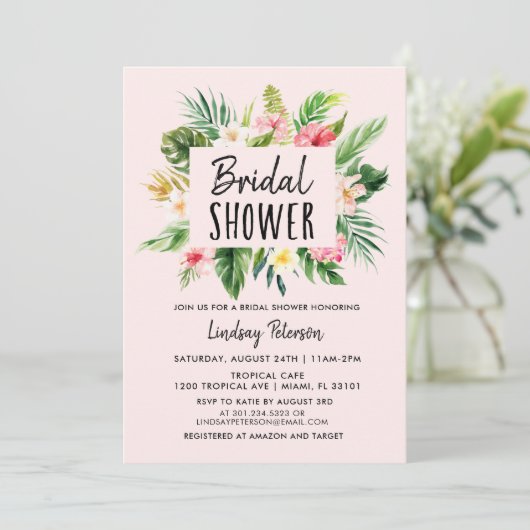 Tropische bloemen Luau Bruids Douche Uitnodiging (Staand voorkant)