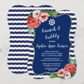 Tropische bloemen Luau Navy Stripes Brunch & Bubbl Kaart (Voorkant / Achterkant)
