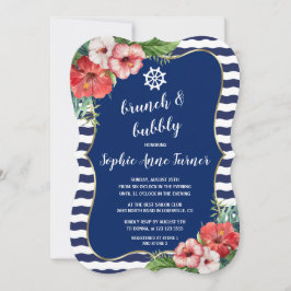 Tropische bloemen Luau Navy Stripes Brunch & Bubbl Kaart
