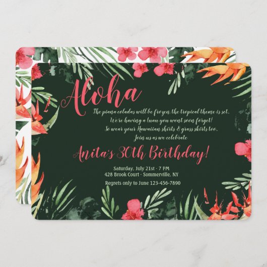 Tropische bloemen Luau uitnodiging (Voorkant / Achterkant)