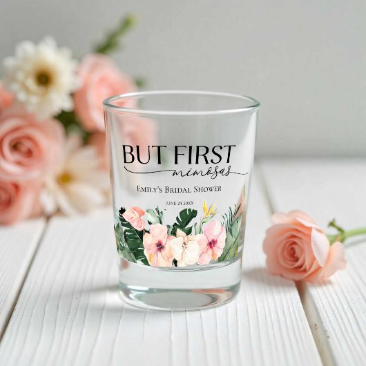 Tropische Bloemen maar eerste mimosas Vrijgezellen Shot Glas