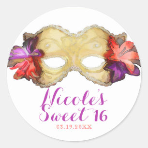 Tropische Bloemen Maskerade Masker Party Custom Fa Ronde Sticker