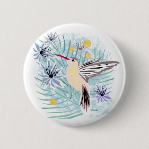 Tropische bloemen, mensvogels. ronde button 5,7 cm