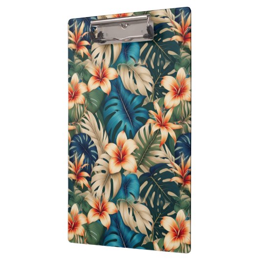 Tropische bloemen met blauw en groen blad klembord (Links)