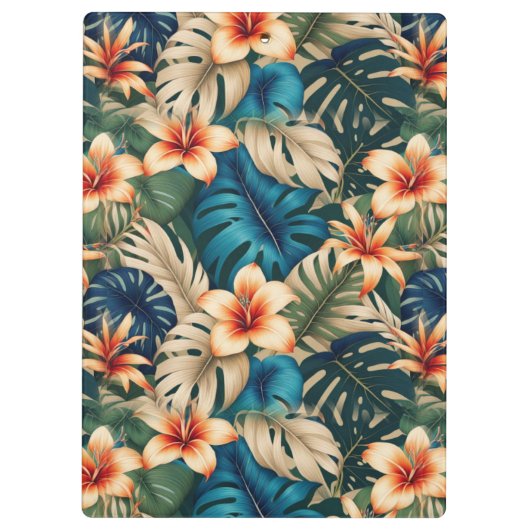 Tropische bloemen met blauw en groen blad klembord (Achterkant)