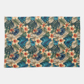 Tropische bloemen met blauw en groen blad theedoek (Horizontaal)