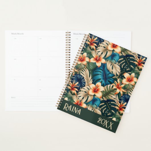 Tropische bloemen met blauw en groen gebladerte planner (Display)