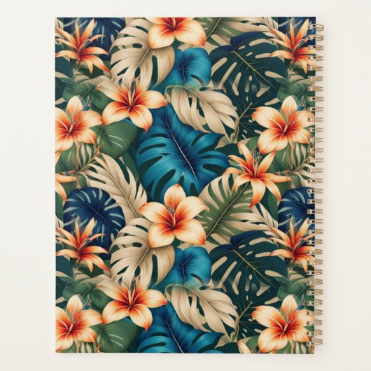 Tropische bloemen met blauw en groen gebladerte planner (Achterkant)