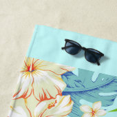 Tropische Bloemen met een Blue Border Beach Handdo Strandlaken (In situ)