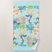 Tropische Bloemen met een Blue Border Beach Handdo