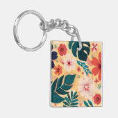 Tropische bloemen met gedurfde bladeren en bloemen sleutelhanger (Voorkant Links)