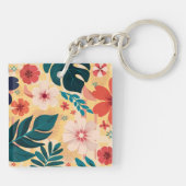 Tropische bloemen met gedurfde bladeren en bloemen sleutelhanger (Achterkant)