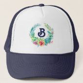 Tropische bloemen met groot monogram trucker pet (Voorkant)