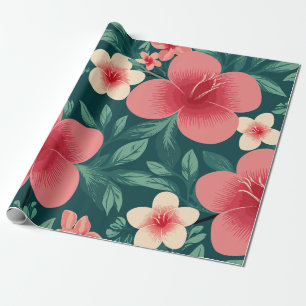 Tropische Bloemen met Rode Crème en Hibiscus Cadeaupapier
